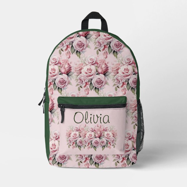 Chic Pink Roses Bedruckter Rucksack (Vorderseite)