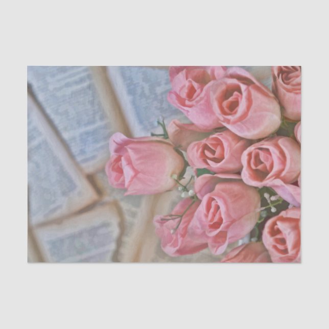 Chic Pink Roses Land Rustikal Vintag Seidenpapier (Vorderseite)