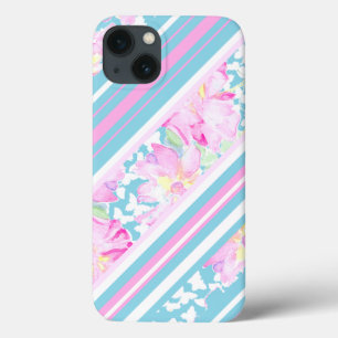 Chic Pink Roses, türkisfarbene Streifen: iPad Case