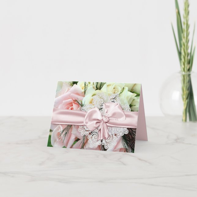 Chic Pink Roses Wedding Note Card Karte (Vorderseite)