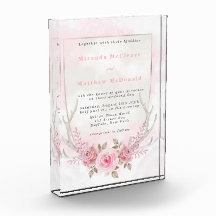 Chic Pink Sage Peony Deer Antlers Wedite Einladung