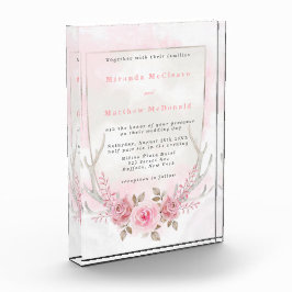 Chic Pink Sage Peony Deer Antlers Wedite Einladung Fotoblock