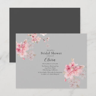 Chic Pink Sakura Blume auf Grau Brautparty Einladung