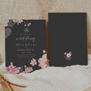 Chic Pink Sakura Blume auf Grau Einladung