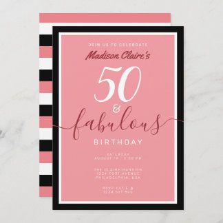 Chic Pink Schwarz und Weiß 50 und fabelhaft Geburt Einladung