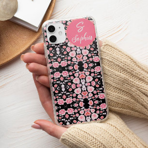 Chic pink schwarze Blume ästhetische Custom Monogr Case-Mate iPhone Hülle