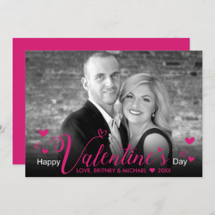 Chic Pink Script Hearts Modernes Schwarz-weißes Fo