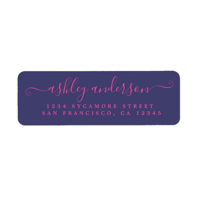 Chic Pink Script Navy Blue Name Rücksendeadresse (Vorne)