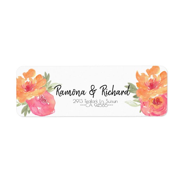 Chic Pink Spring Blume Wedding Return Label (Vorne)