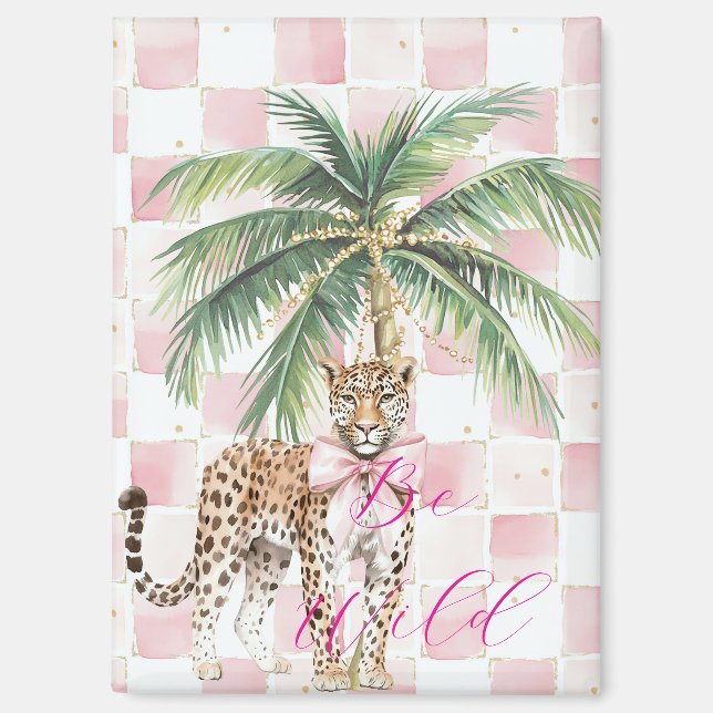 Chic Pink Squares Gold Palm Tree Leopard Magnet (Vorderseite)