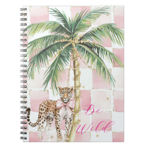 Chic Pink Squares Gold Palm Tree Leopard Notizblock