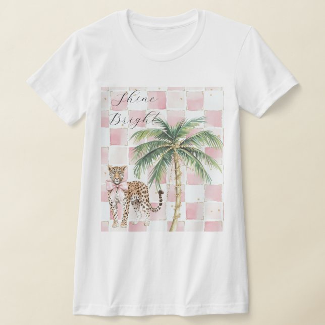 Chic Pink Squares Gold Palm Tree Leopard T-Shirt (Ablage )