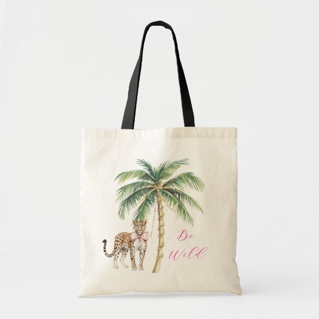Chic Pink Squares Gold Palm Tree Leopard Tragetasche (Vorne)