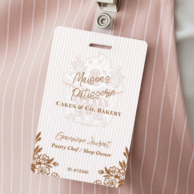 Chic Pink Stripe Cupcake Bakery Business Employee Ausweis (Chic Pink Stripe Cupcake Bakery Business Employee Badge)