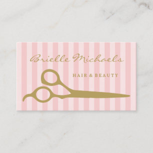 Chic Pink Stripes Gold Schere Haare Ernennung Terminkarte