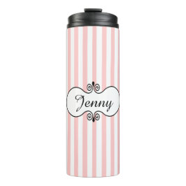 Chic Pink Stripes Personalisiert Thermosbecher