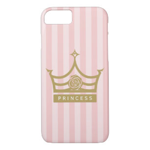 Chic Pink Stripes und Gold Rose Princess Crown Case-Mate iPhone Hülle