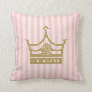 Chic Pink Stripes und Gold Rose Princess Crown Kissen