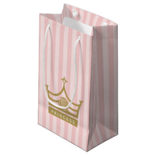 Chic Pink Stripes und Gold Rose Princess Crown Kleine Geschenktüte