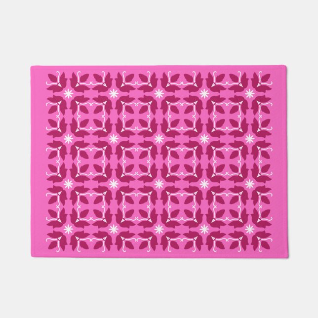 Chic Pink Tile Blume Muster Kleine Tor Mat Fußmatte (Vorderseite)