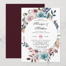 Chic Pink und Aquamarine Aquarellmärchen Hochzeit Einladung