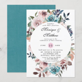 Chic Pink und Aquamarine Peony Wedding Einladung