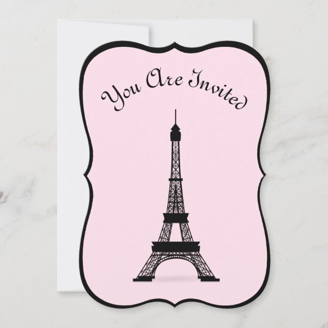 Chic Pink und Black French Style Eiffelturm Einladung (Vorderseite)