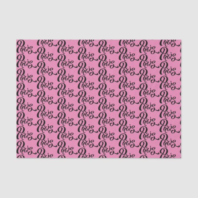 Chic Pink und Black Paris Typografy Pattern Seidenpapier (Vorderseite)