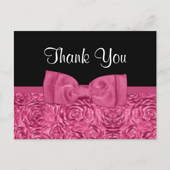 Chic Pink und Black Rose Floral Vielen Dank Postkarte (Vorderseite)