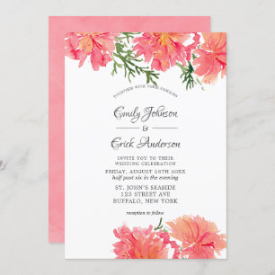 Chic Pink und Coral Watercolor Dahlias Wedding Einladung