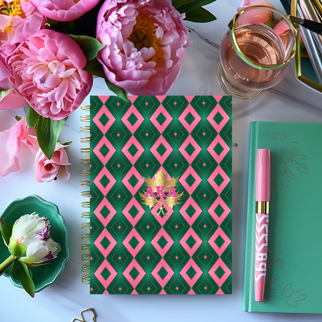 Chic Pink und Green Diamond Motif Planer (Stylish Pink and Green Monogrammed Daily Planner)