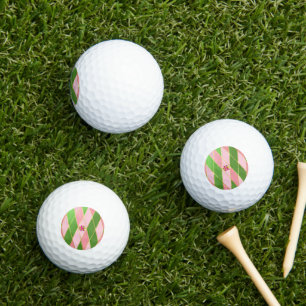 Chic Pink und Green Raute Mit Monogramm Golfball