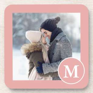 Chic Pink und White Monogram Foto Getränkeuntersetzer