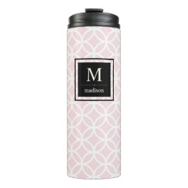 Chic Pink und White Muster mit Schwarz Monogramm Thermosbecher