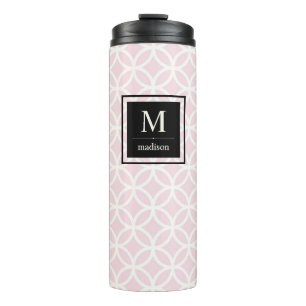 Chic Pink und White Muster mit Schwarz Monogramm Thermosbecher
