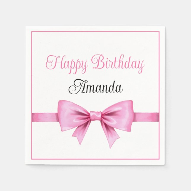 Chic Pink Watercolor Bow Sweet 16 Birthday Serviette (Vorderseite)
