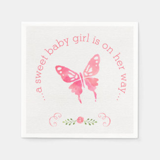 Chic Pink Watercolor Butterfly Girl Babydusche Serviette
