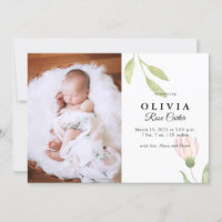 Chic Pink Watercolor Floral Birth Announcement