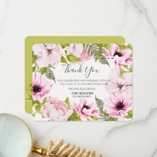 Chic Pink Watercolor Floral Dankeskarte