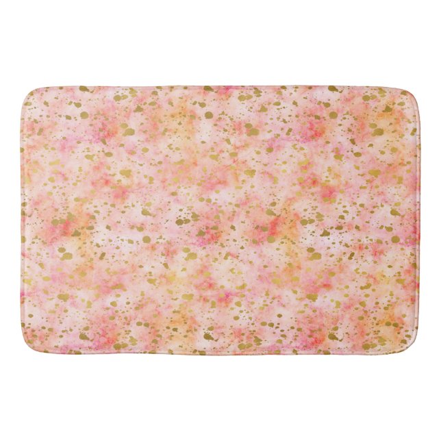 Chic Pink Watercolor Gold Confetti Badematte (Vorderseite)