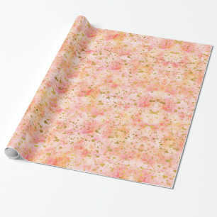 Chic Pink Watercolor Gold Confetti Geschenkpapier