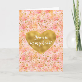 Chic Pink Watercolor Gold Confetti Herz Karte