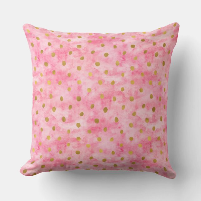 Chic Pink Watercolor Gold Confetti Kissen (Vorderseite)