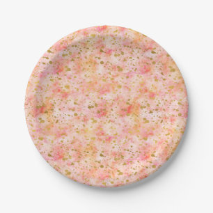 Chic Pink Watercolor Gold Confetti Pappteller
