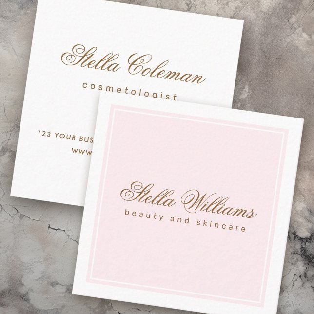 Chic pink weiß Schönheitskinder minimalistisch Quadratische Visitenkarte (Chic, light pink and white beauty skincare minimalist square business card)