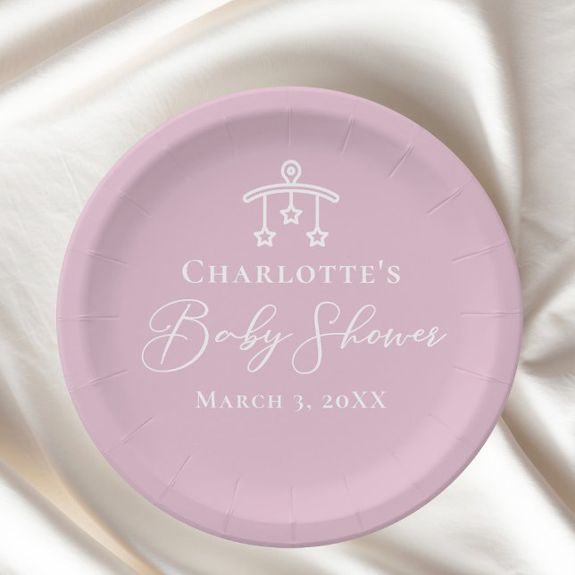 Chic Pink White Baby Dusche Minimalistisch Pappteller (Von Creator hochgeladen)