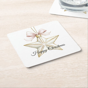 Chic Pink White Bow Star Weihnachten Rechteckiger Pappuntersetzer