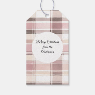 Chic Pink White Cream Kariert Stripes Weihnachten Geschenkanhänger