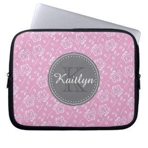 Chic Pink White Rose Muster Laptopschutzhülle