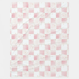 Chic Pink White Squares Fleecedecke